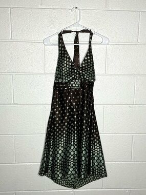< Y2K Speechless Brown Polka Dot Halter Dress Size 11 >